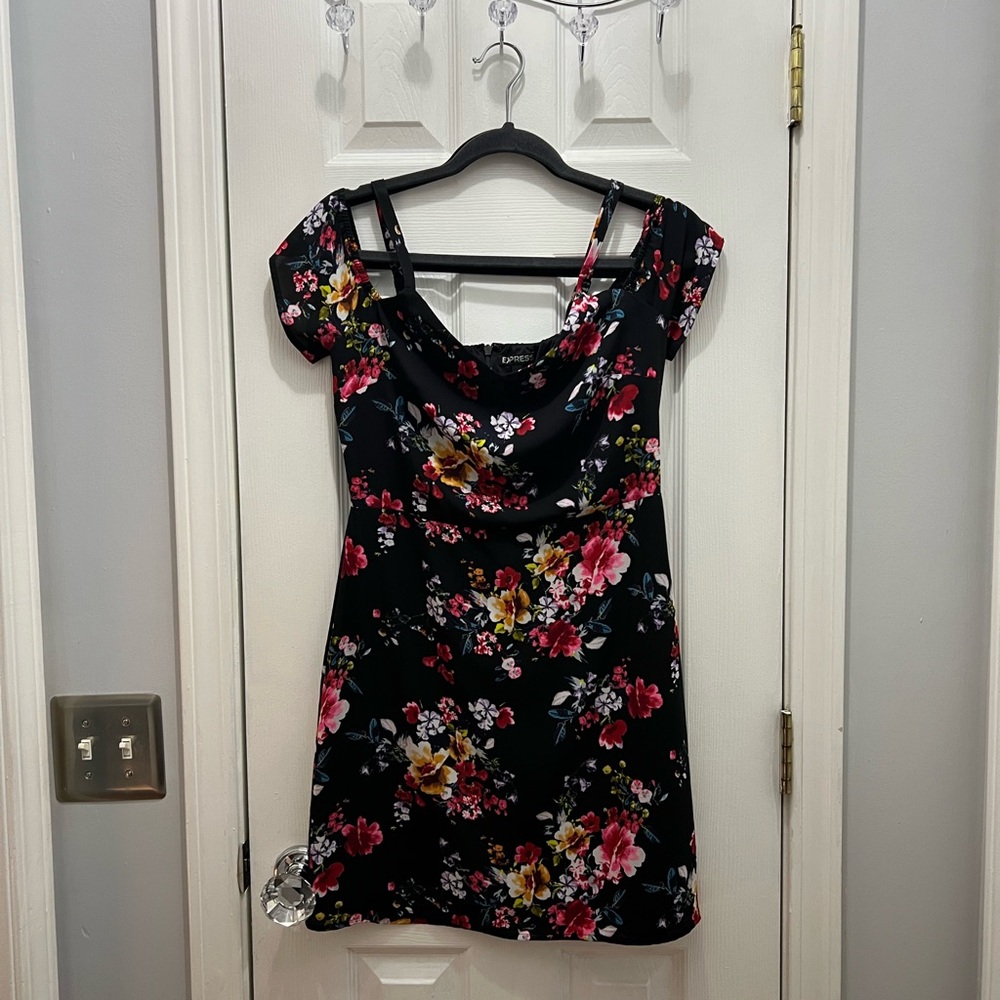 Floral Black Dress with Pink and Yellow Accents